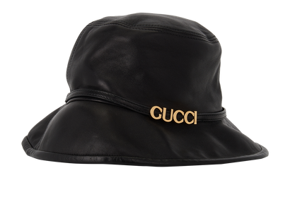 Gucci Leather Bucket Hat, &pound;250, Accessories, Black, Canvas/Leather, Front view